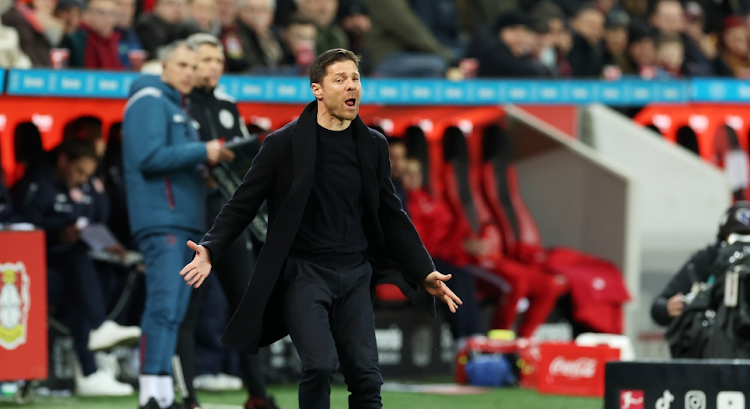 Bayer Leverkusen manager Xabi Alonso reacts during their Bundesliga match against 1. FSV Mainz 05 at BayArena on February 23 2024 in Leverkusen, Germany. Picture: ALEXANDER HASSENSTEIN/GETTY IMAGES