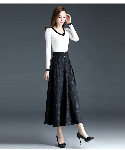 Title 6, Womens New Loose A-line Pleated Long Wool Skir...