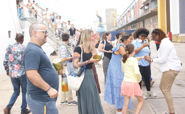 Tourists being welcomed at the port of Mombasa.