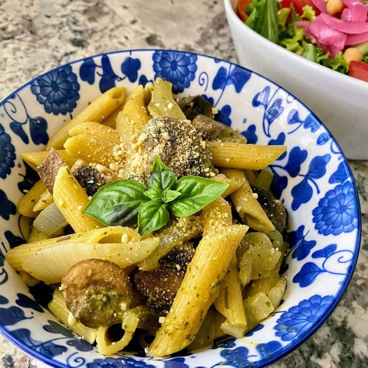 Pesto Pasta  in imitation of Mushrooms