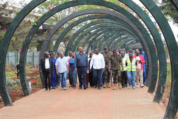 Nairobi Governor Johnson Sakaja and Nairobi Metropolitan Servcies Director General Mohammed Badi during a tour at Uhuru Park on Septmber 23, 2022