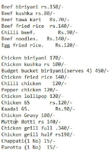 J.P Star Biriyani menu 