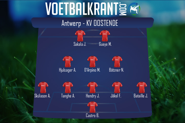 Opstelling KV Oostende | Antwerp - KV Oostende (23/01/2021)