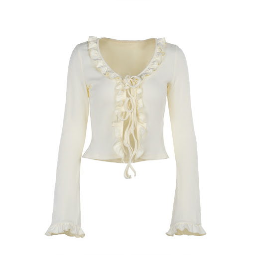 Title 8, Womens Fashion Frill Lace-up Bell Sleeve Top –...