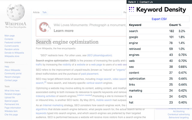 MeasureSEO – Keyword Density chrome extension