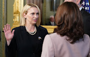 US Vice President Kamala Harris ceremonially swears-in Ambassador Bridget Brink as the Ambassador to Ukraine at the White House in Washington, US, June 27, 2022. 