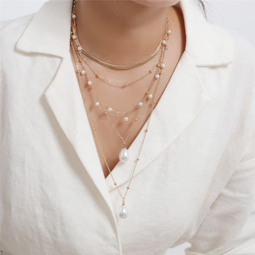 Title 4, Pearl tassel wedding multi-layer necklace