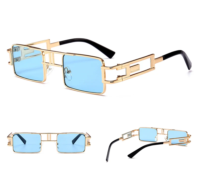 heren rechthoekige zonnebril steampunk heren metalen frame goud zwart rood platte top vierkante zonnebril voor dames