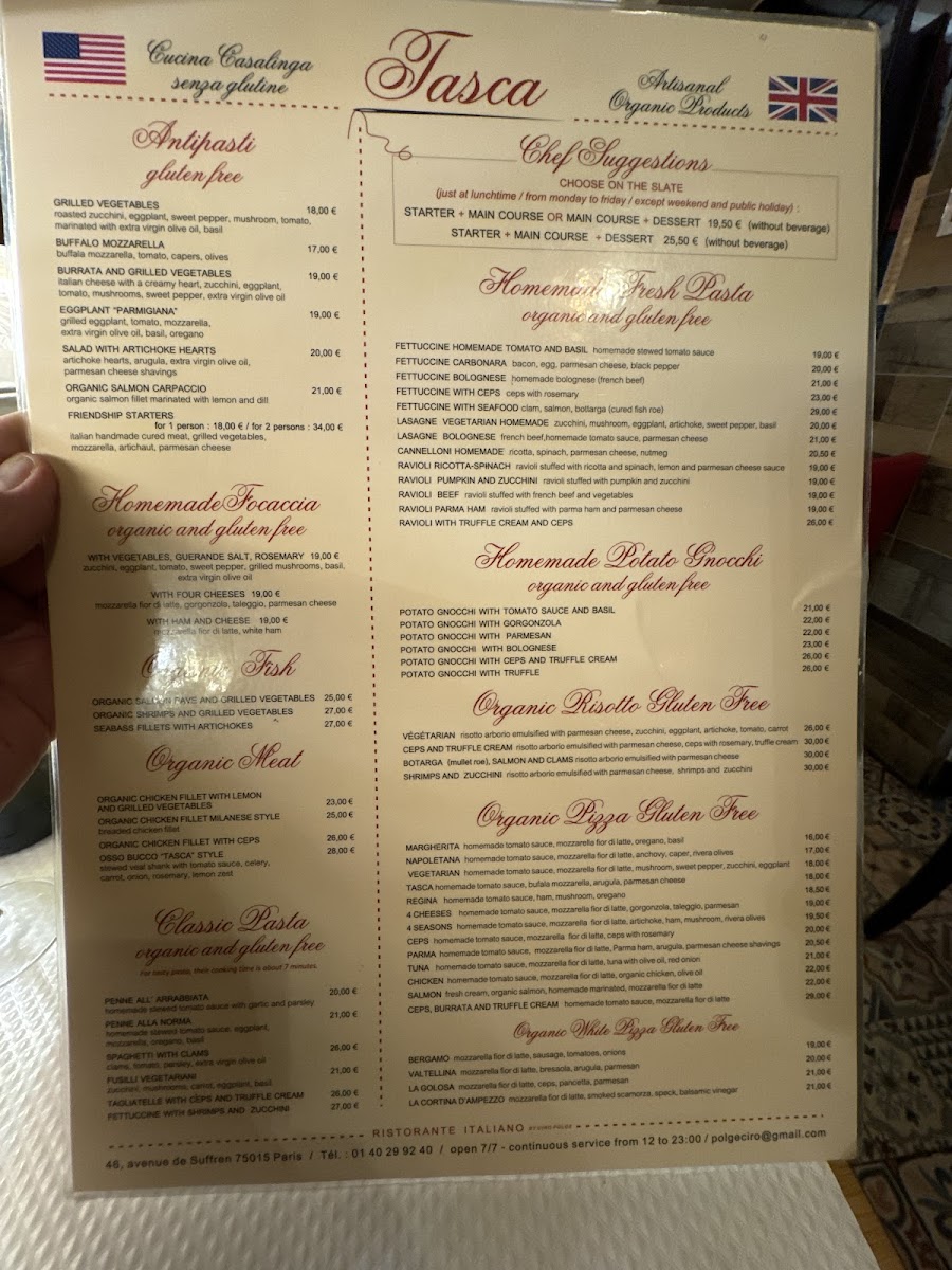 Tasca gluten-free menu