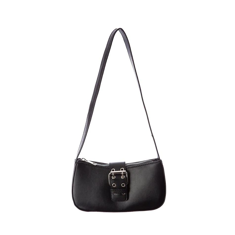 Retro Versatile One shoulder Portable Leather Buckle SmallBlack Bag Underarm Staff