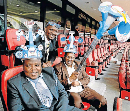 ADMINISTRATION WOES: Chippa United boss Siviwe Mpengesi, left, owner of the team, has handed over running of the team to stadium management team. He is seen here with Safa NMBM regional president Monde Mhletywa and deputy mayor Chippa Ngcolomba Picture: JUDY DE VEGA