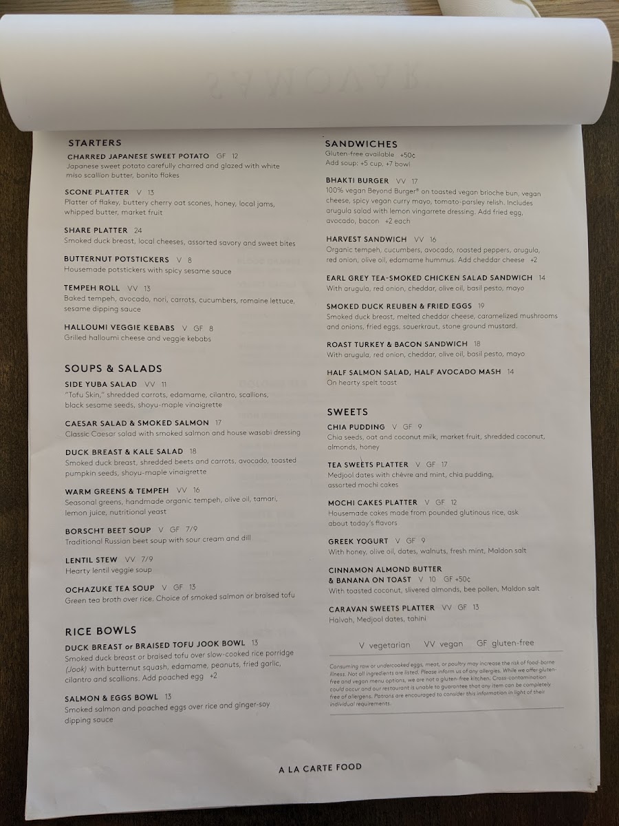 Samovar Tea Lounge gluten-free menu