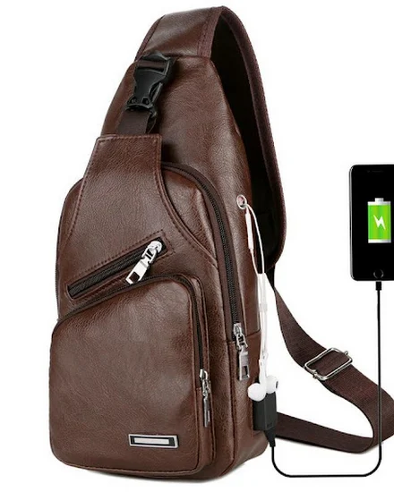 2024 New Men's Crossbody Bags Men's USB Chest Bag Designe... - 0