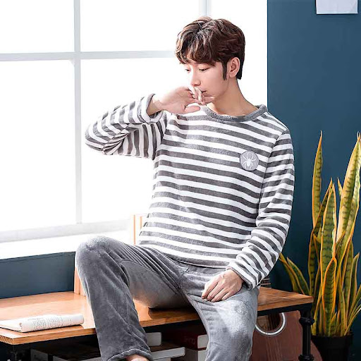 Title 2, Mens Long Sleeve Padded Flannel Pajama Suit, u...
