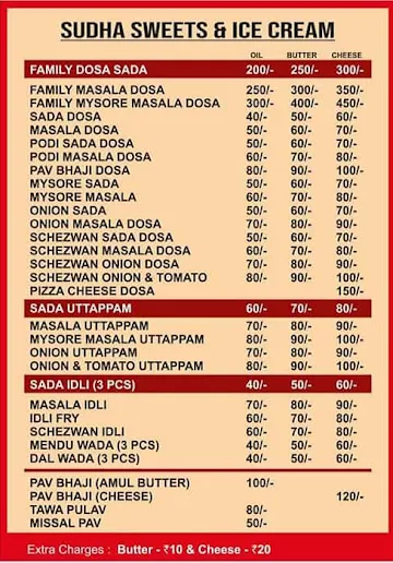 Sudha Sweets And Snacks menu 