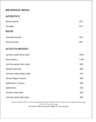 Arcot Bar, Trident menu 1