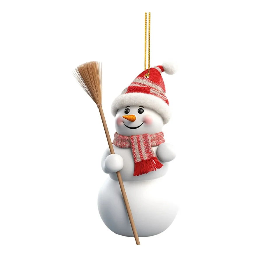 Pendentif décoratif de Noël en acrylique, bonhomme de neige. Ornement festif à suspendre pour une ambiance joyeuse et lumineuse.