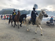 East London police Mounted Unit on patrol on Christmas Day, 2019.