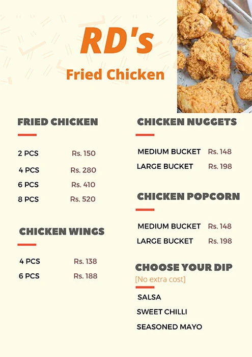 RD's Fried Chicken menu 