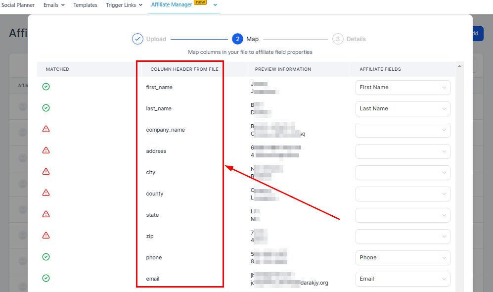 View column header from uploaded file