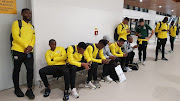 Bafana Bafana players at OR Tambo International airport.