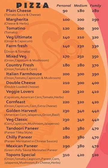 Topons Pizza menu 