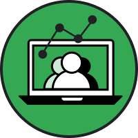 Graph icon on top of people icon