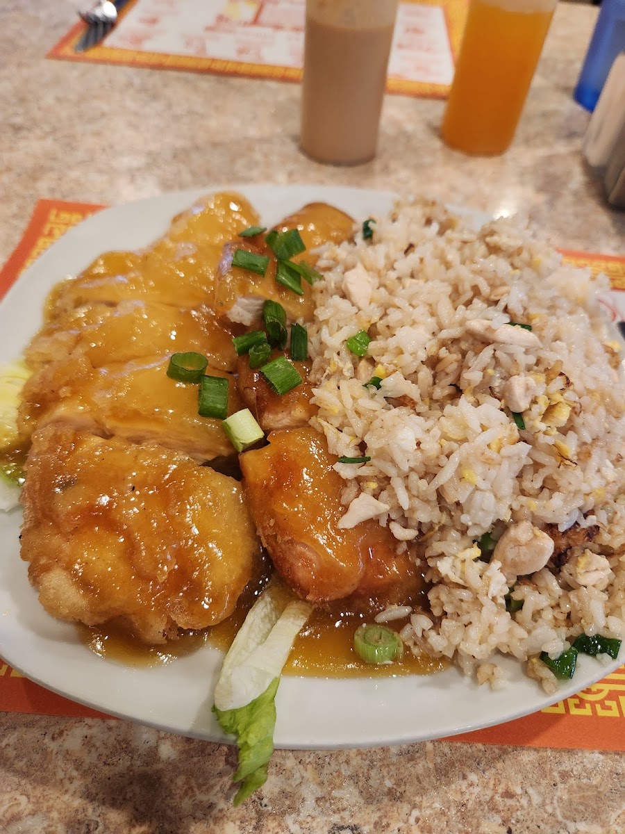 Almond boneless chicken and fried rice