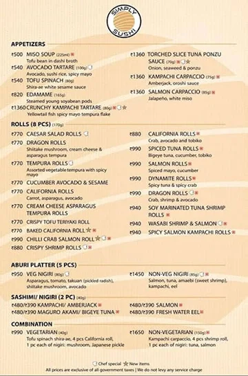 Simply Sushi menu 