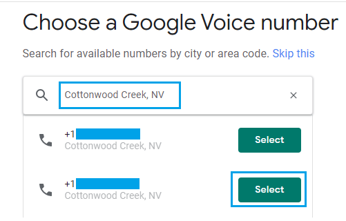 Enter the TextNow number in Google Voice