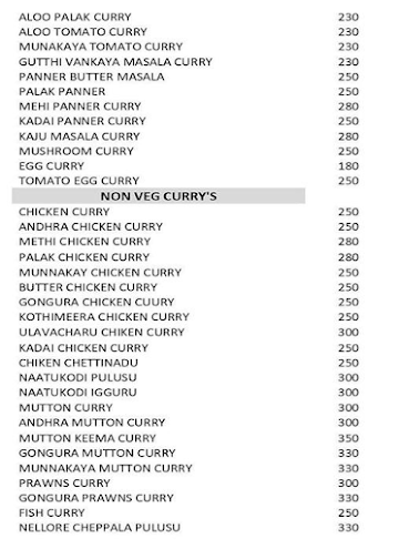 Konaseema Ruchulu menu 