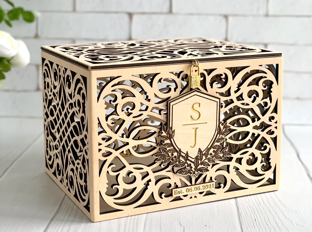 gold wedding card lock box