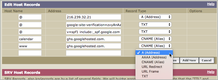 A (Address) is the selected Record Type