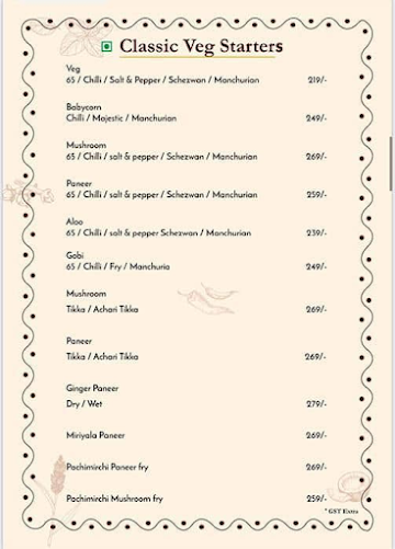 Kritunga- The Palegar's Cuisine menu 