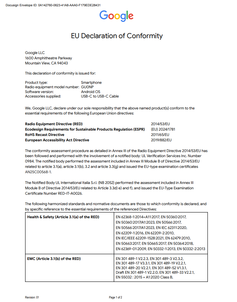 EU Declaration of Conformity page 1