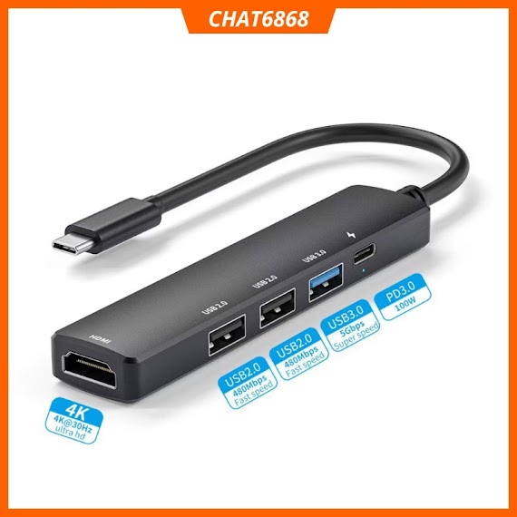 Bộ Chia Cổng Usb, Type C Thành 5 Cổng Full Box, Hub Type C Ra Lan, Hdmi Mở Rộng Cho Pc, Laptop, Điện Thoại, Macbook