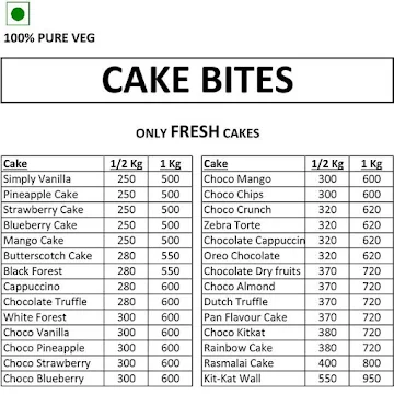Cake Bites menu 