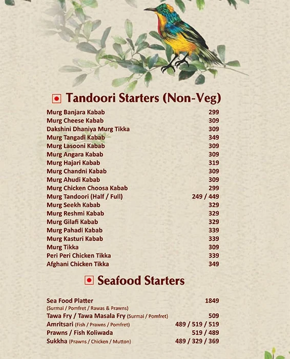 Bird Valley menu 