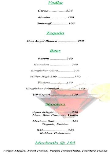 Falcon Greens - Prestige Golfshire menu 