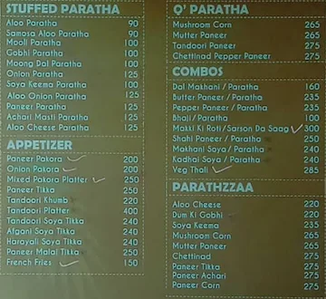 Indian Paratha Company menu 