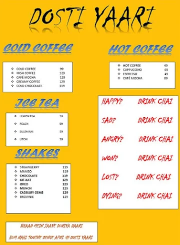 Dosti Yaari Cafe menu 