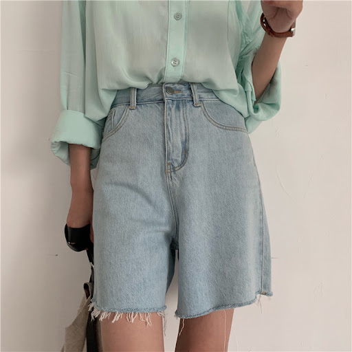 Title 2, High-waisted wide-leg denim shorts with raw edg...