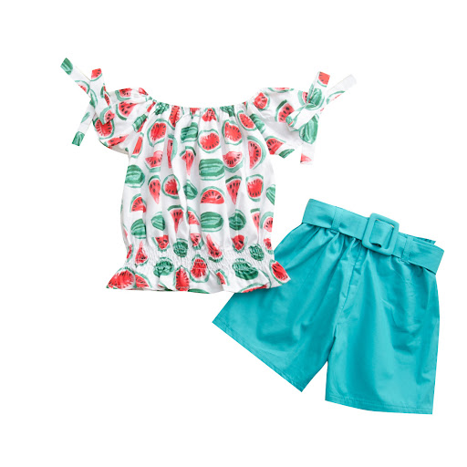 Title 4, Two-piece childrens suit with solid color shor...