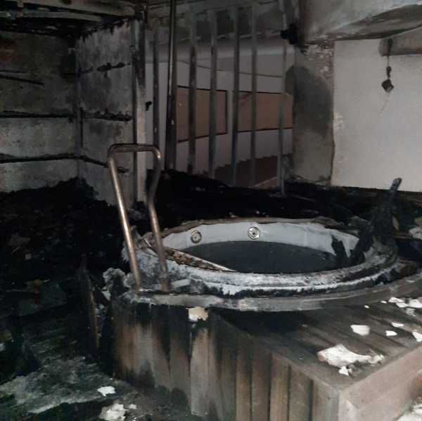 The jacuzzi was damaged by the fire.