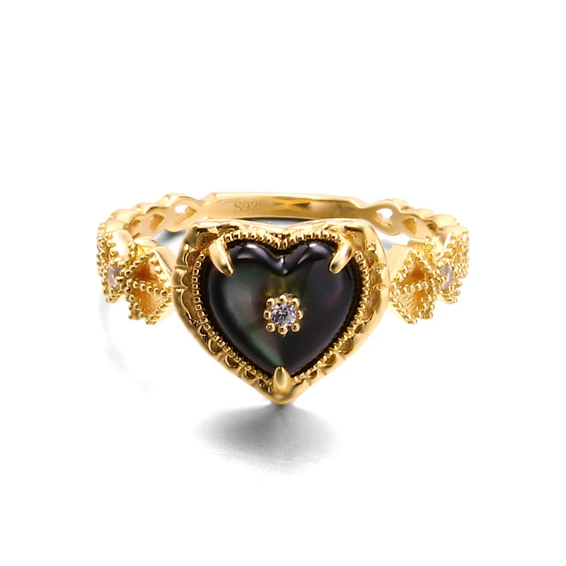 Title 4, Bague en argent S925 en forme de cœur avec coqu...