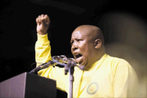 ANC Youth League president Julius Malema yesterday at the closing of the league's national elective conference in Midrand yesterday. He demanded a radical shift in policy by the ANC Picture: ALON SKUY