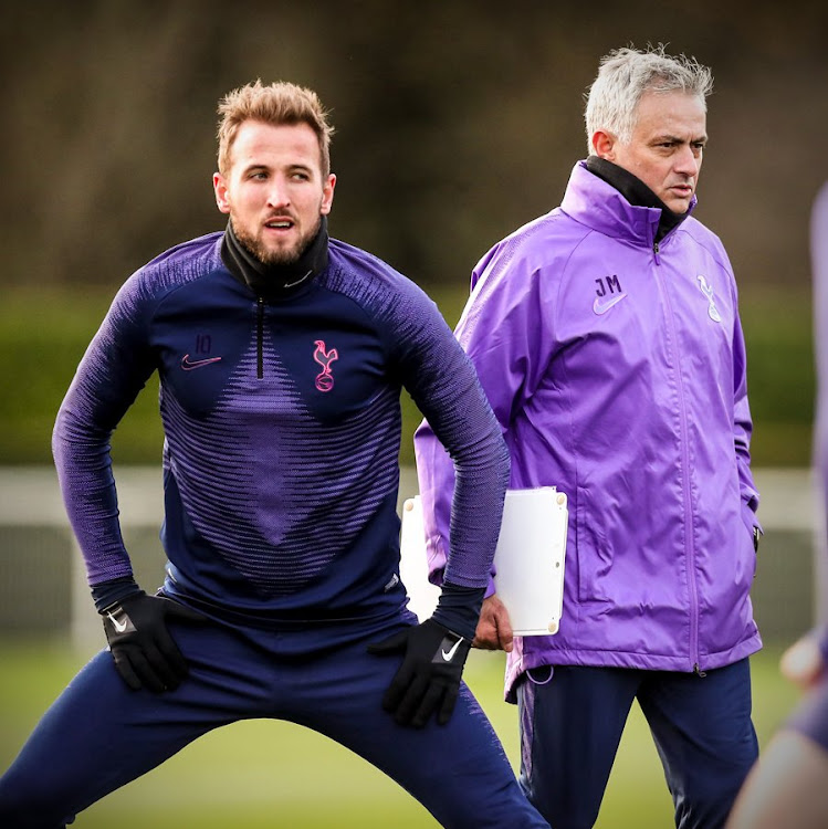 Newly-appointed Tottenham managers Jose Mourinho and Harry Kane during a training session