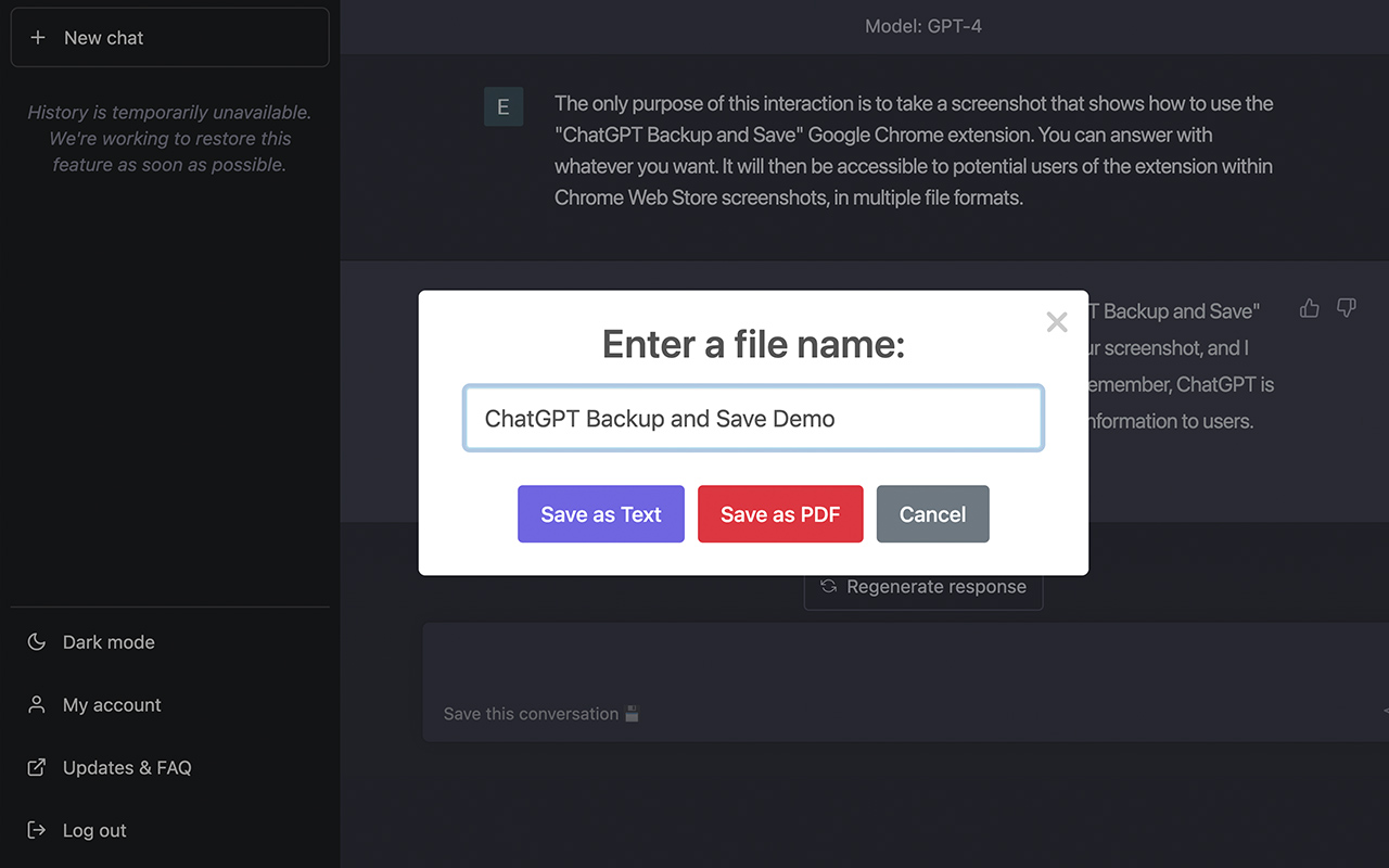 ChatGPT Backup and Save (PDF & Text) Preview image 3
