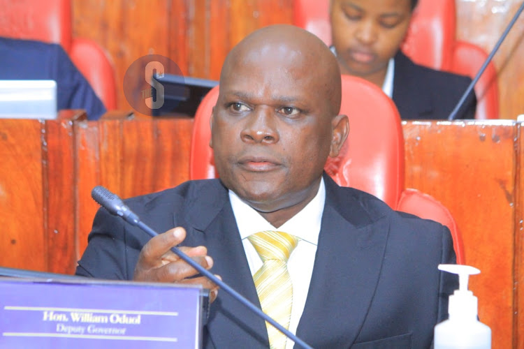 Siaya Deputy Governor William Oduol before the 11-member ad-hoc committee on June 21, 2023