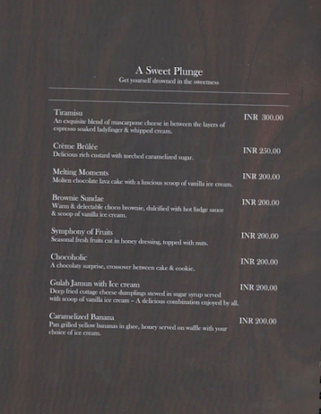 Sea Lounge menu 